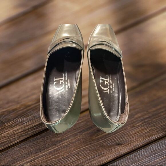 AGL Leather Olive Green Solid Dressy Office Heel Pumps EUR 40 US 10 - Picture 3 of 9